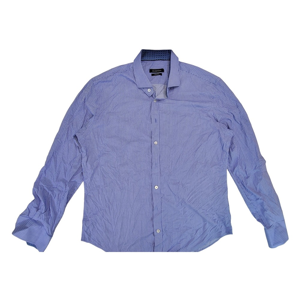 BUGATCHI Blue Geometric Print Shaped Fit Long Sleeve Dress‎ Shirt Men XL